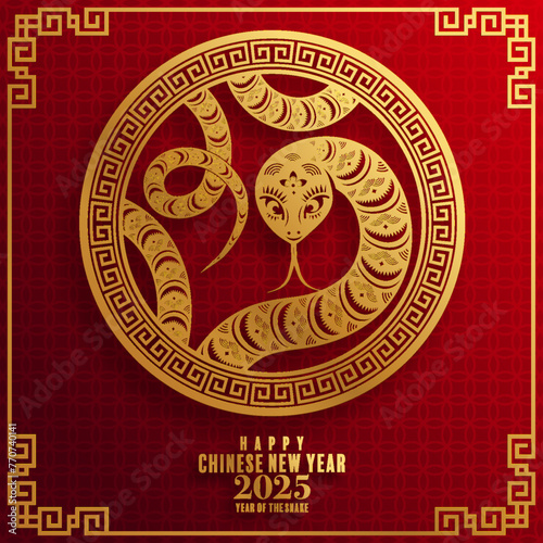 Happy chinese new year 2025  Background with snake, year of the chinese snake zodiac with on color Background. ( Translation : happy new year, chinese snake 2025 )