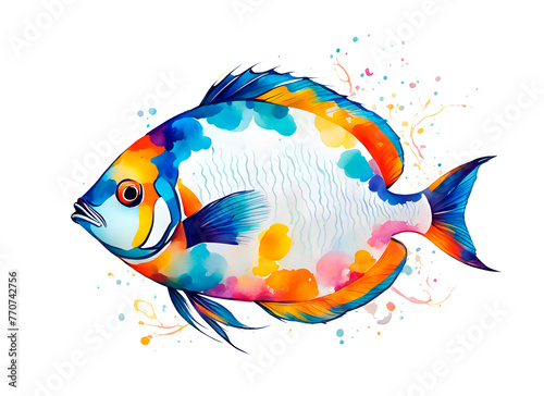 Illustrator painting of colorful tropical fish in the sea