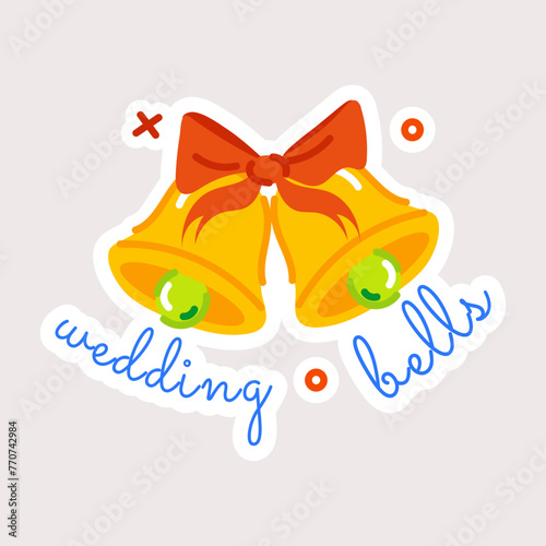 An appealing flat sticker of wedding bells  