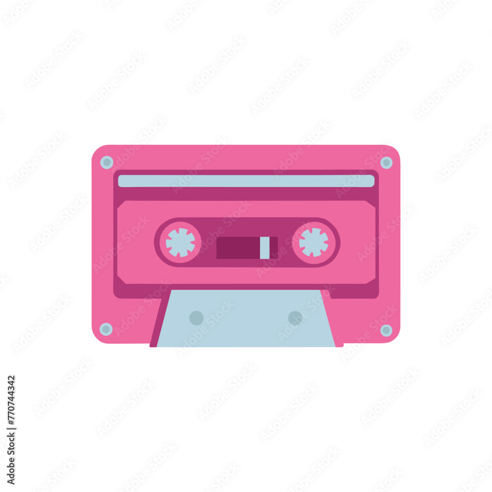 A cassete, lady's beauty things for girls, illustration a white background. Pinkcore. oldschool player
