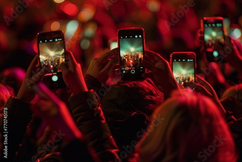 A group of individuals are seen using their cell phones to take pictures