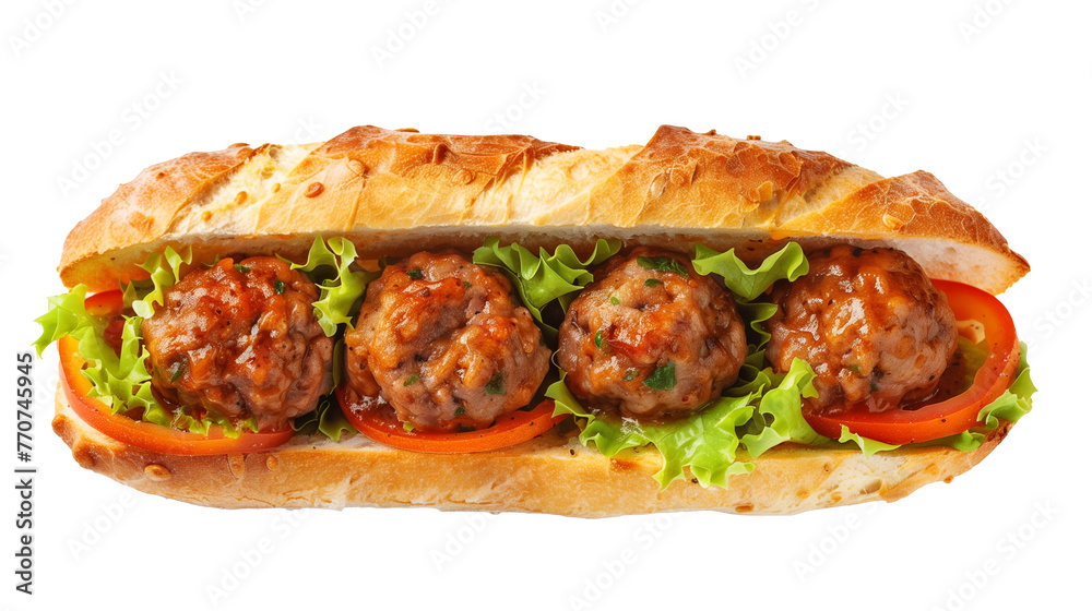 Meatball sandwich isolated on white background transparent 