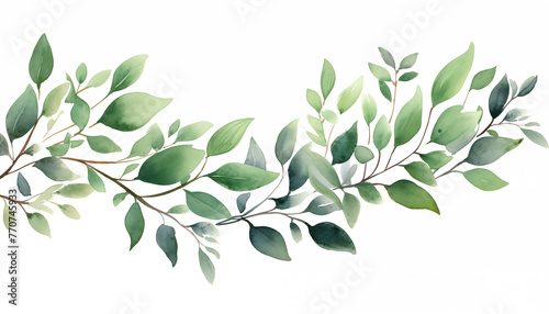 Watercolor card of green branches and leaves
