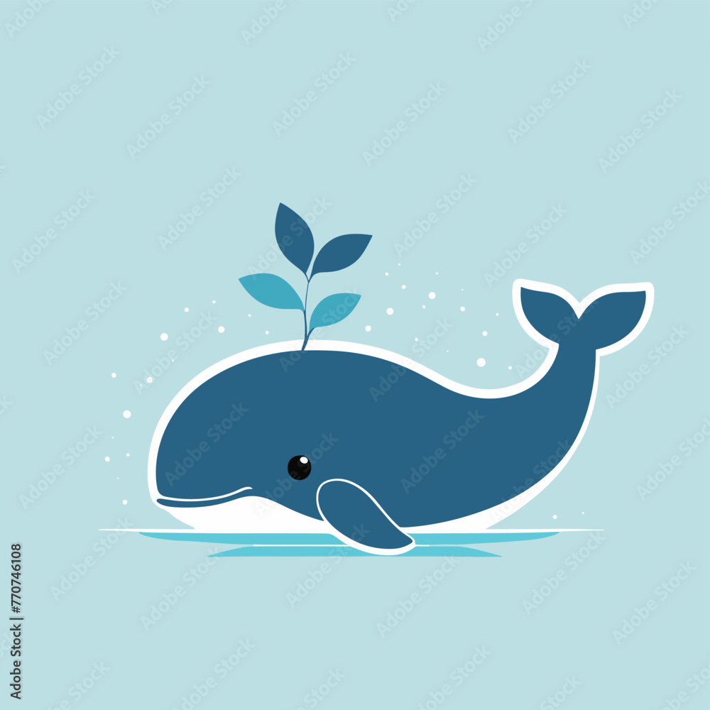 Cute blue whale in ocean flat vector illustration Cute blue whale in ocean flat vector illustration