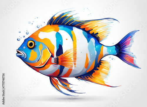 Illustrator painting of colorful tropical fish in the sea © zhichao