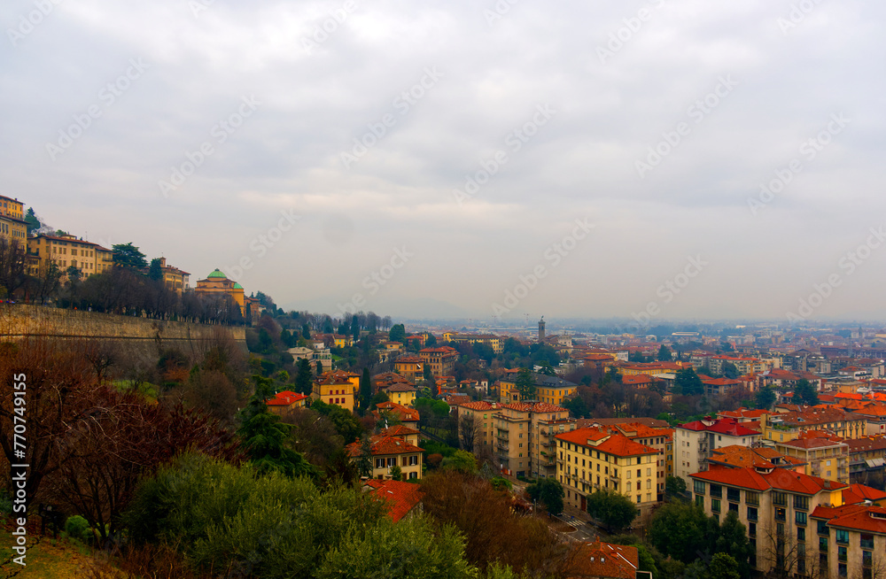 glimpse of the Po Valley seen from Bergamo Alta