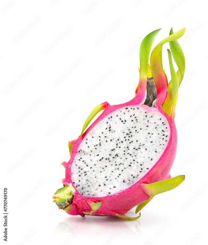 Dragon fruit cut in half isolated on white background. Dragon fruit cut in half isolated on white background.