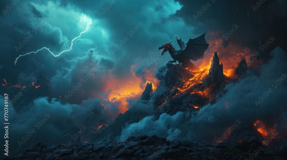 Angry evil dragon with red eyes and fire flames lightning bolt. Angry evil dragon with red eyes and fire flames lightning bolt.