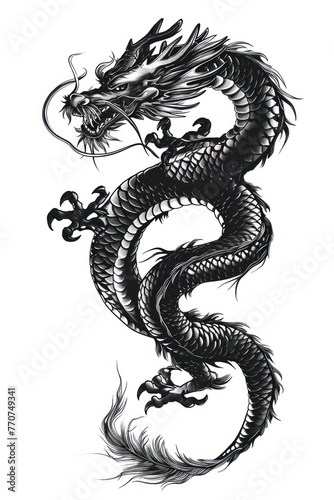 Tatton design of Chinese zodiac dragon as the mythical animal in Eastern Asia culture.