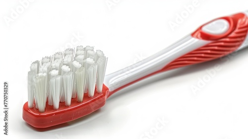 Red and White Toothbrush With White Bristles