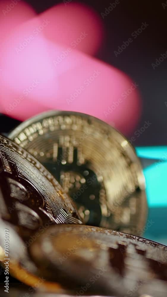 Bitcoin BTC coin and Ethereum ETH coins are rotating with 100 dollars bills. Digital crypto coin and cryptocurrency. Concept of exchange market and online trading. Trading in bull and bear markets Bitcoin BTC coin and Ethereum ETH coins are rotating with 100 dollars bills. Digital crypto coin and cryptocurrency. Concept of exchange market and online trading. Trading in bull and bear markets