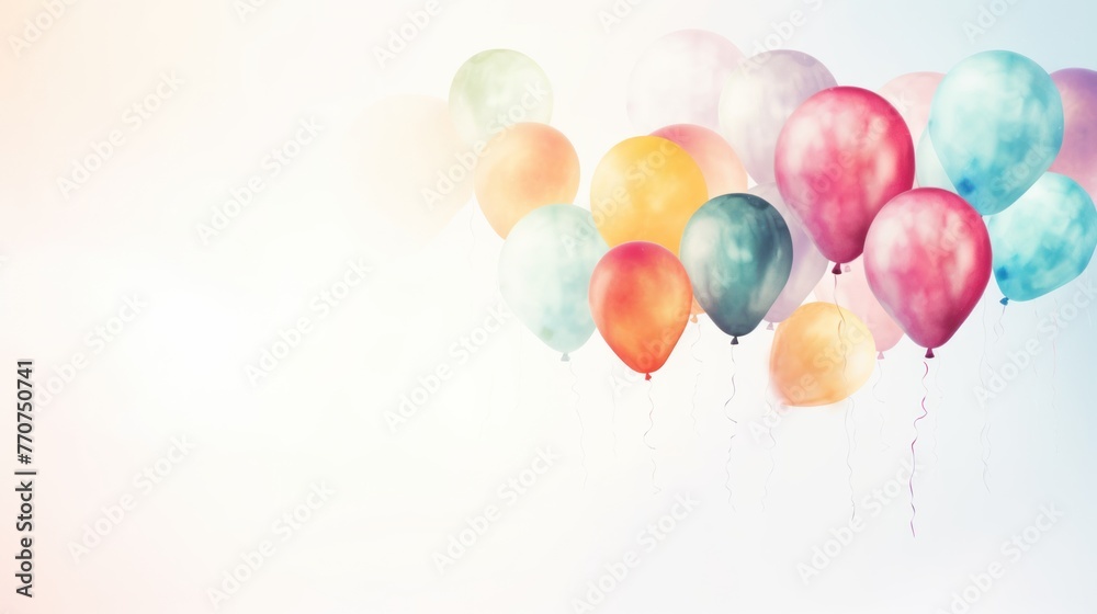 Balloons over plain background with copy space decorated for holiday celebration party.