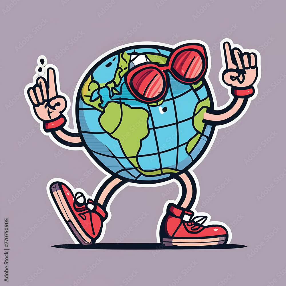 Happy earth day and World environment day concept Cute cartoon Illustration of the green planet on light background, ecological design, environmental protection and save earth water.