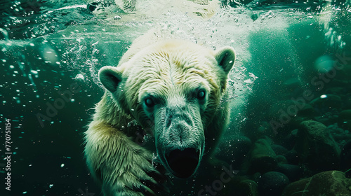A polar bear dives underwater © Na-No Photos