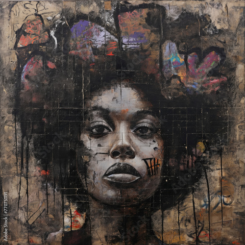 Africa girl grunge style vintage colorful wall art