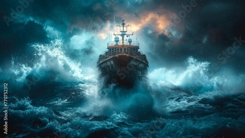Ship navigating between stormy work sea and calm passive income ocean