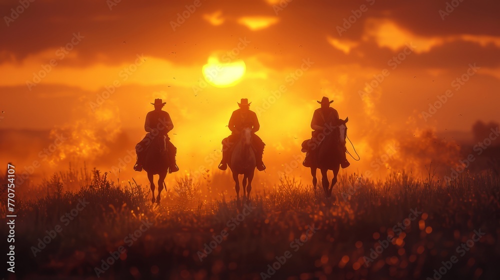 Cowboys at a coffee showdown, wild west, beans at dawn