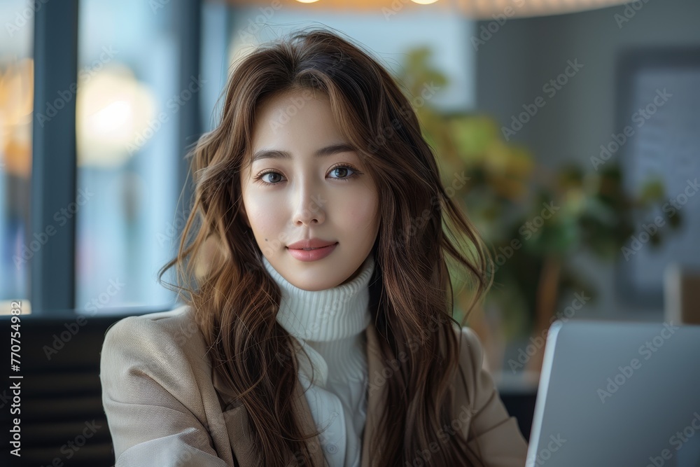 Young Asian businesswoman working on laptop in her office, the woman ...