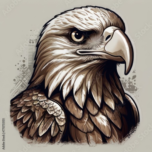 Print ready vector t-shirt design, illustration a cute eagle, sticker, clean white background photo