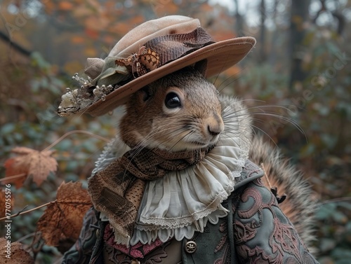 Adorable and cute squirrel portrait wearing retro and vintage clothes, retro accessories, nostalgia, vintage, 1800s, 1900s, 1920s, 1950s, 1960s, 1980, 1990, 2000s