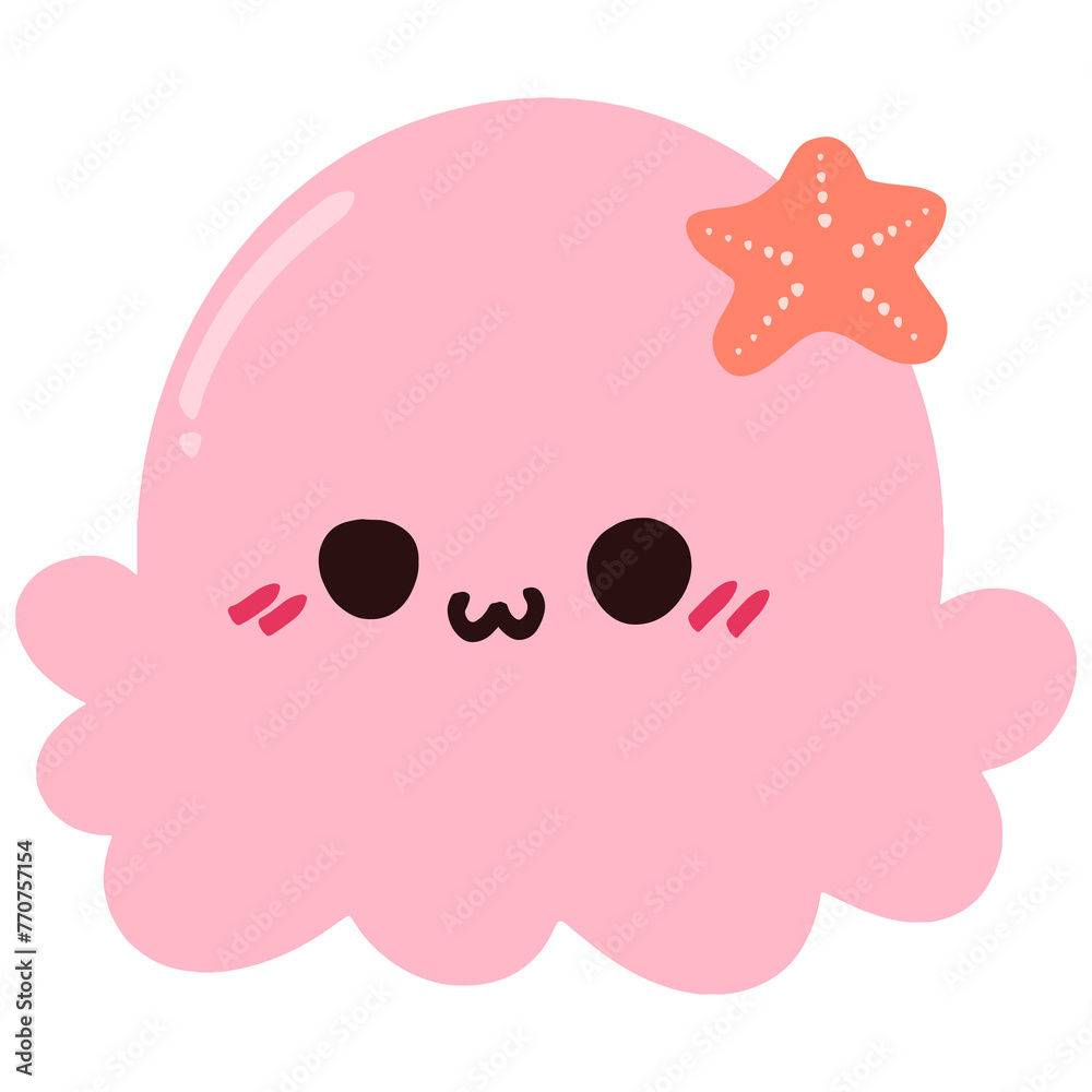 Isolated cute soft pink hand-drawn octopus in transparent background Isolated cute soft pink hand-drawn octopus in transparent background