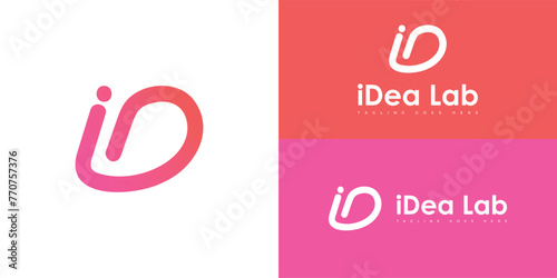 Abstract initial letter ID or DI logo in gradient pink color isolated on multiple background colors. The logo is suitable for medical laboratory business company icon logo design inspiration template