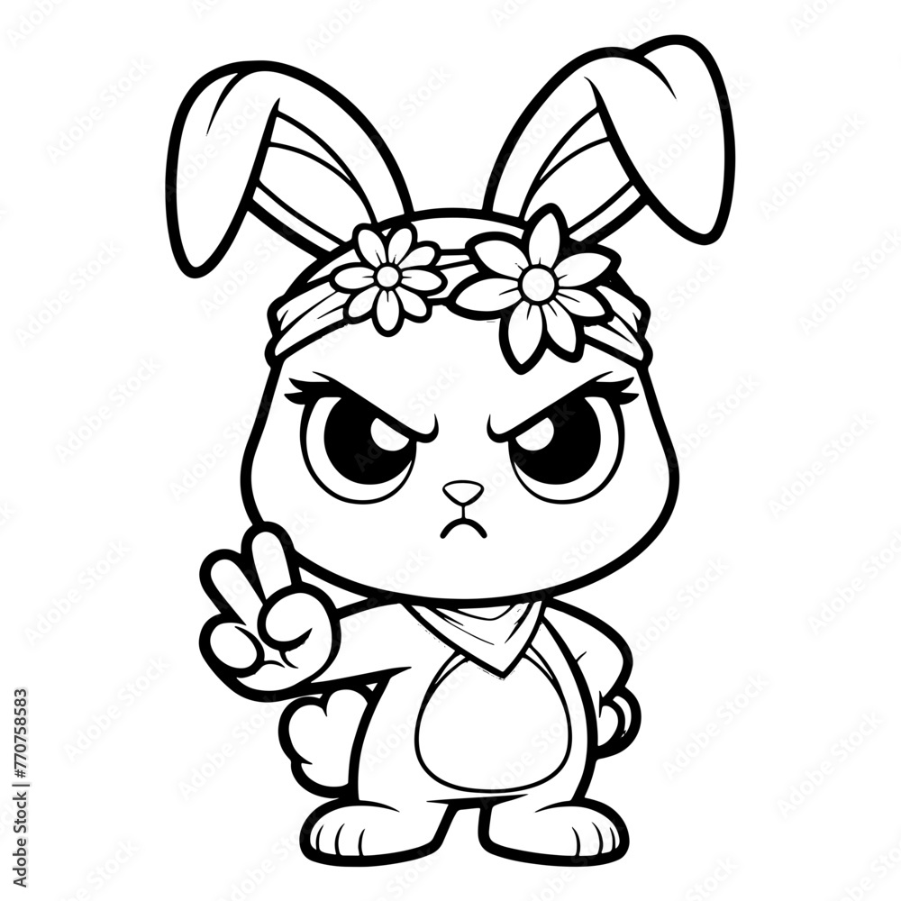 Cute Angry Bunny Detective Vector Illustration