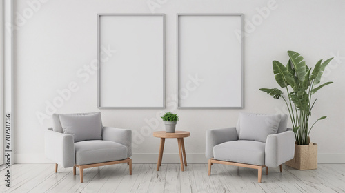 moldura de quadro em branco em uma sala decorada com boa iluminação - mockup photo