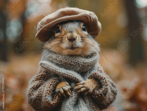 Adorable and cute squirrel portrait wearing retro and vintage clothes, retro accessories, nostalgia, vintage, 1800s, 1900s, 1920s, 1950s, 1960s, 1980, 1990, 2000s