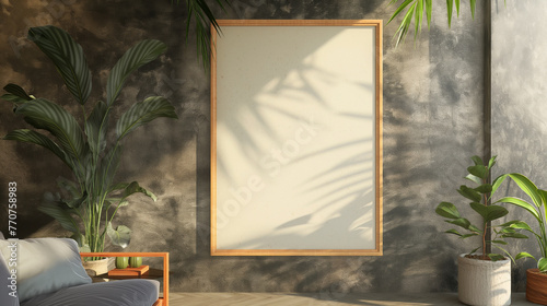 moldura de quadro em branco em uma sala decorada com boa iluminação - mockup photo