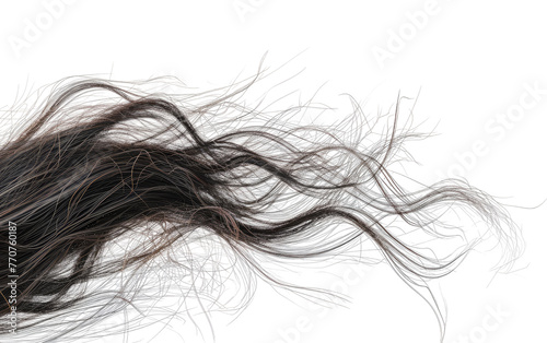 Damaged Hair Strands Cascading Over Smooth Skin Isolated On White Background. Generative Ai