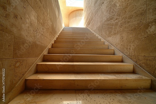 Light and Shadow Symphony  A mesmerizing interplay unfolds in this fantastical building. Limestone stairs bathed in natural light cast dramatic shadows  creating a symphony of light and darkness