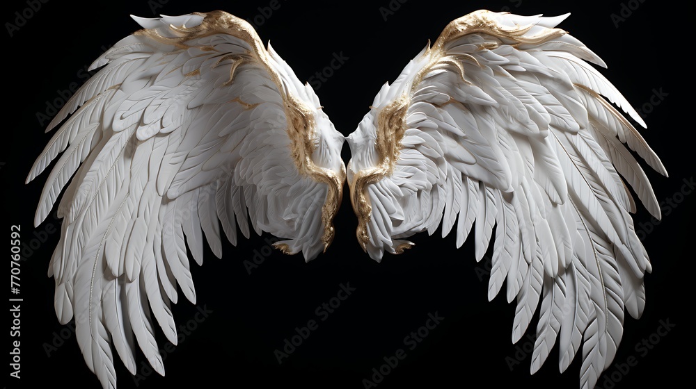 Angel wings isolated on the black background fantasy feather wings for ...