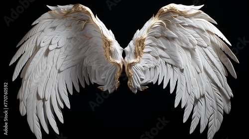 Angel wings isolated on the black background fantasy feather wings for fashion design cosplay and dr