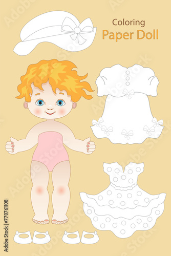 Easy to paint paper doll with clothes for little girls