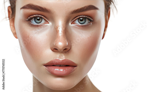 A Close-Up Portrait of Glowing Skin Isolated On White Background. Generative Ai