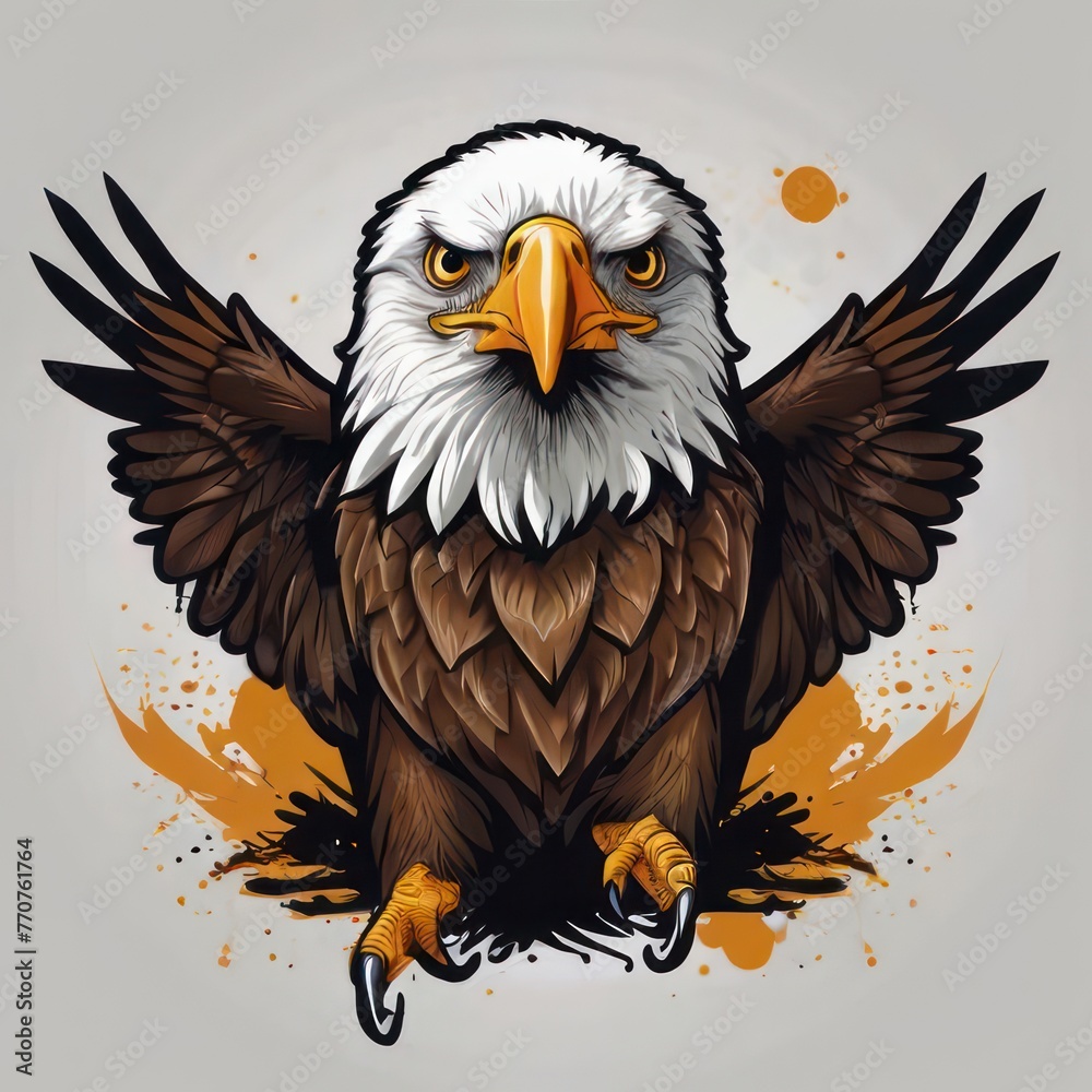 Print ready vector t-shirt design, illustration a cute eagle, sticker, clean white background Print ready vector t-shirt design, illustration a cute eagle, sticker, clean white background