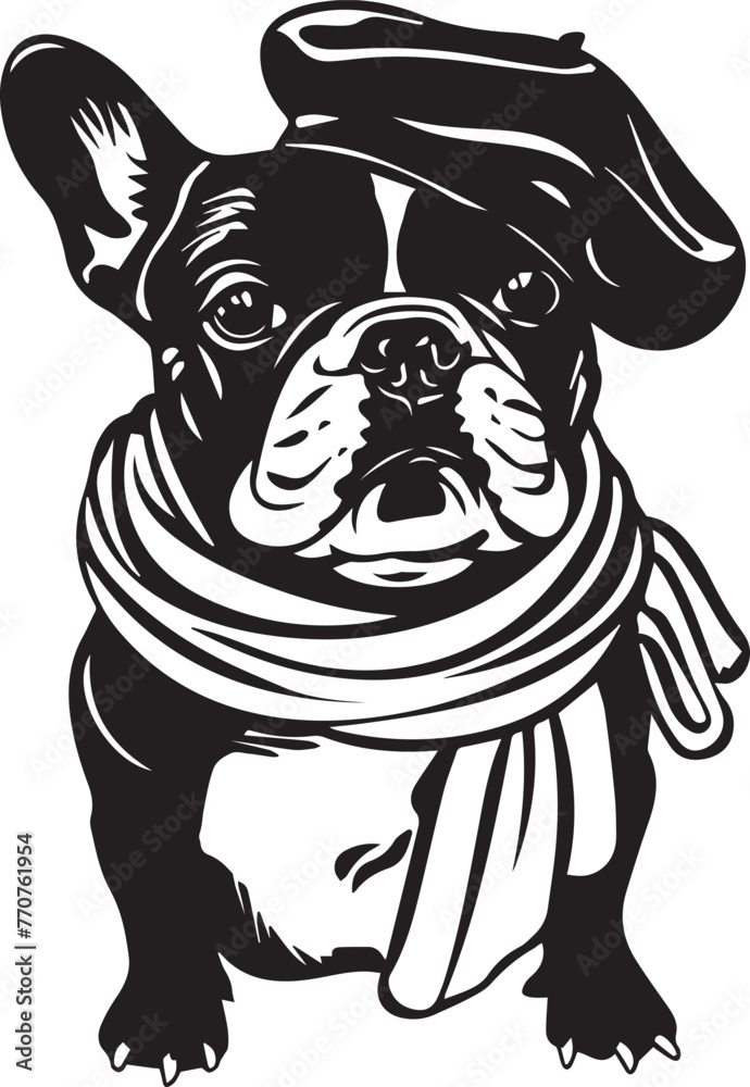 french bulldog with beret and scarf