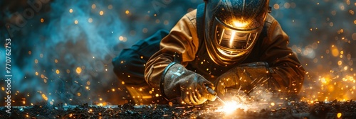 Skilled welder working on pipe welding project, demonstrating expertise. photo