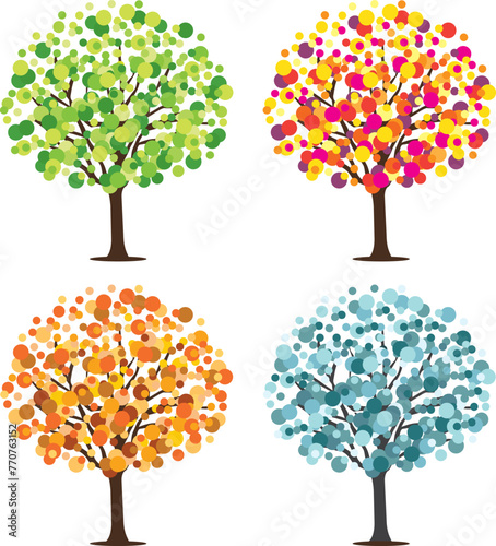 Obraz na płótnie Four seasons trees foliages. Vector hand drawn illustration. Icons set. w salonie