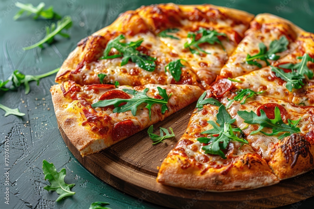 a slice of pizza is placed on a small modern wooden board on a clean kitchen table professional advertising food photography a slice of pizza is placed on a small modern wooden board on a clean kitchen table professional advertising food photography