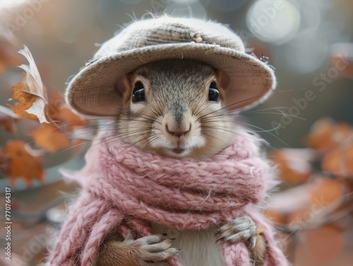 Adorable and cute squirrel portrait wearing retro and vintage clothes, retro accessories, nostalgia, vintage, 1800s, 1900s, 1920s, 1950s, 1960s, 1980, 1990, 2000s