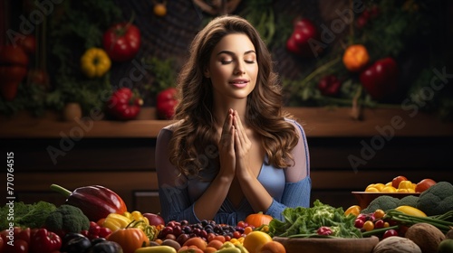 Woman Standing in Front of Table Full of Fruits and Vegetables