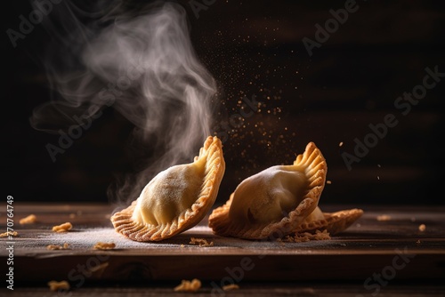 Fried empanadas on wood background