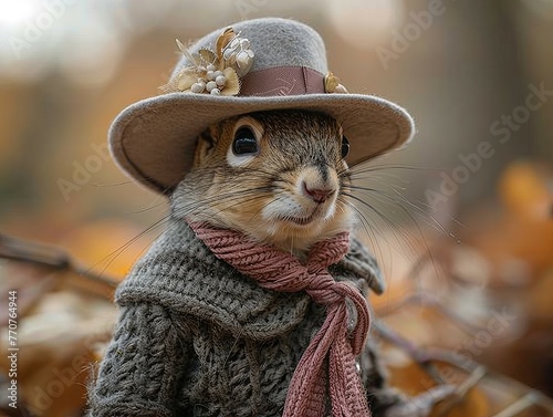 Adorable and cute squirrel portrait wearing retro and vintage clothes, retro accessories, nostalgia, vintage, 1800s, 1900s, 1920s, 1950s, 1960s, 1980, 1990, 2000s