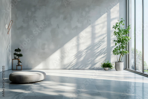 The indoor scene is adorned with two carefully chosen objects, showcasing a design that is both minimal and understated. 
