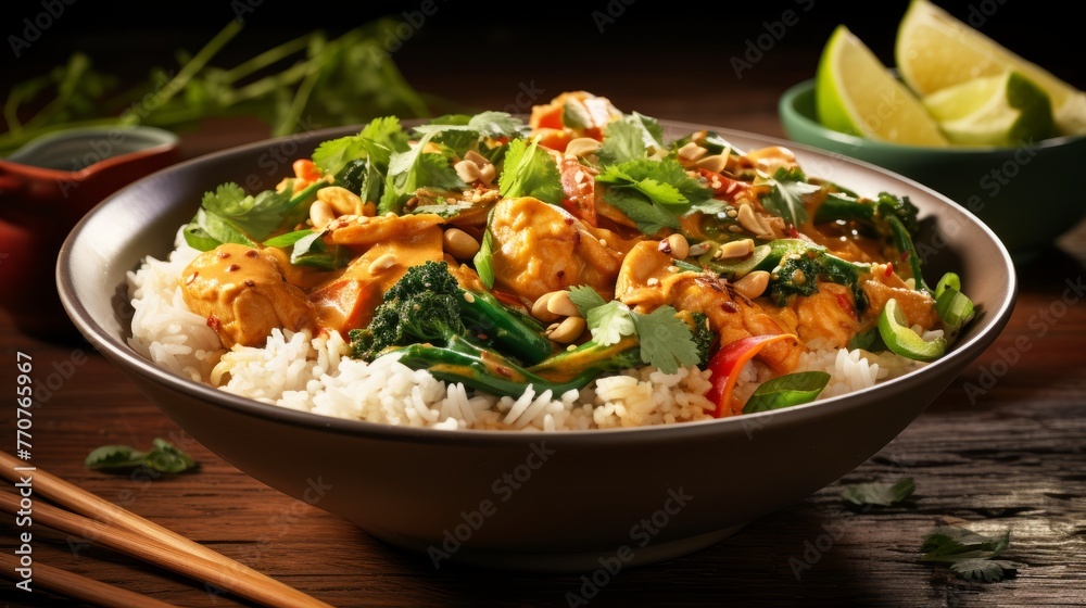 Bowl of Chicken, Broccoli, and White Rice With Chopsticks Bowl of Chicken, Broccoli, and White Rice With Chopsticks