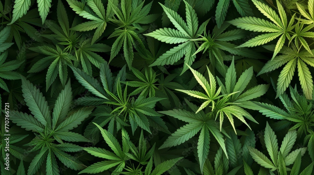 Seamless abstract background of cannabis plant growing in field in plantation.