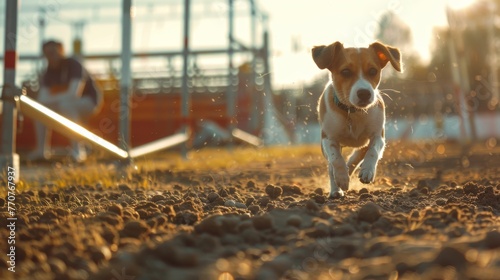 Dog puppy agility training. 
