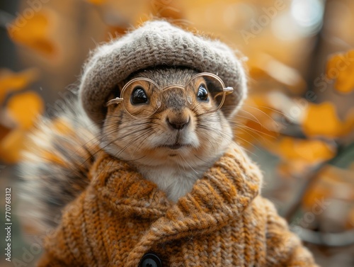 Adorable and cute squirrel portrait wearing retro and vintage clothes, retro accessories, nostalgia, vintage, 1800s, 1900s, 1920s, 1950s, 1960s, 1980, 1990, 2000s